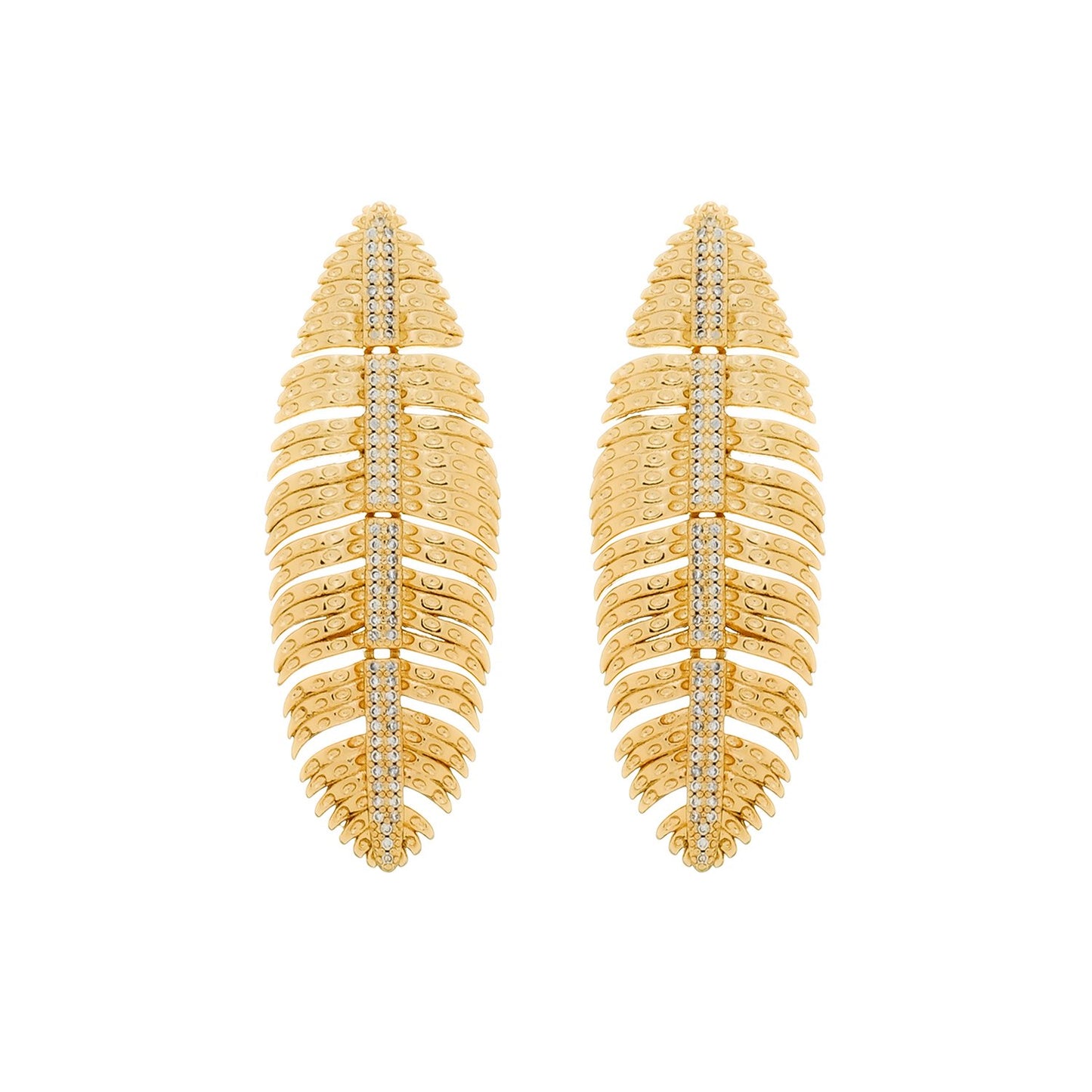 Brinco Dourado de Pena Cravejado de Zircônia