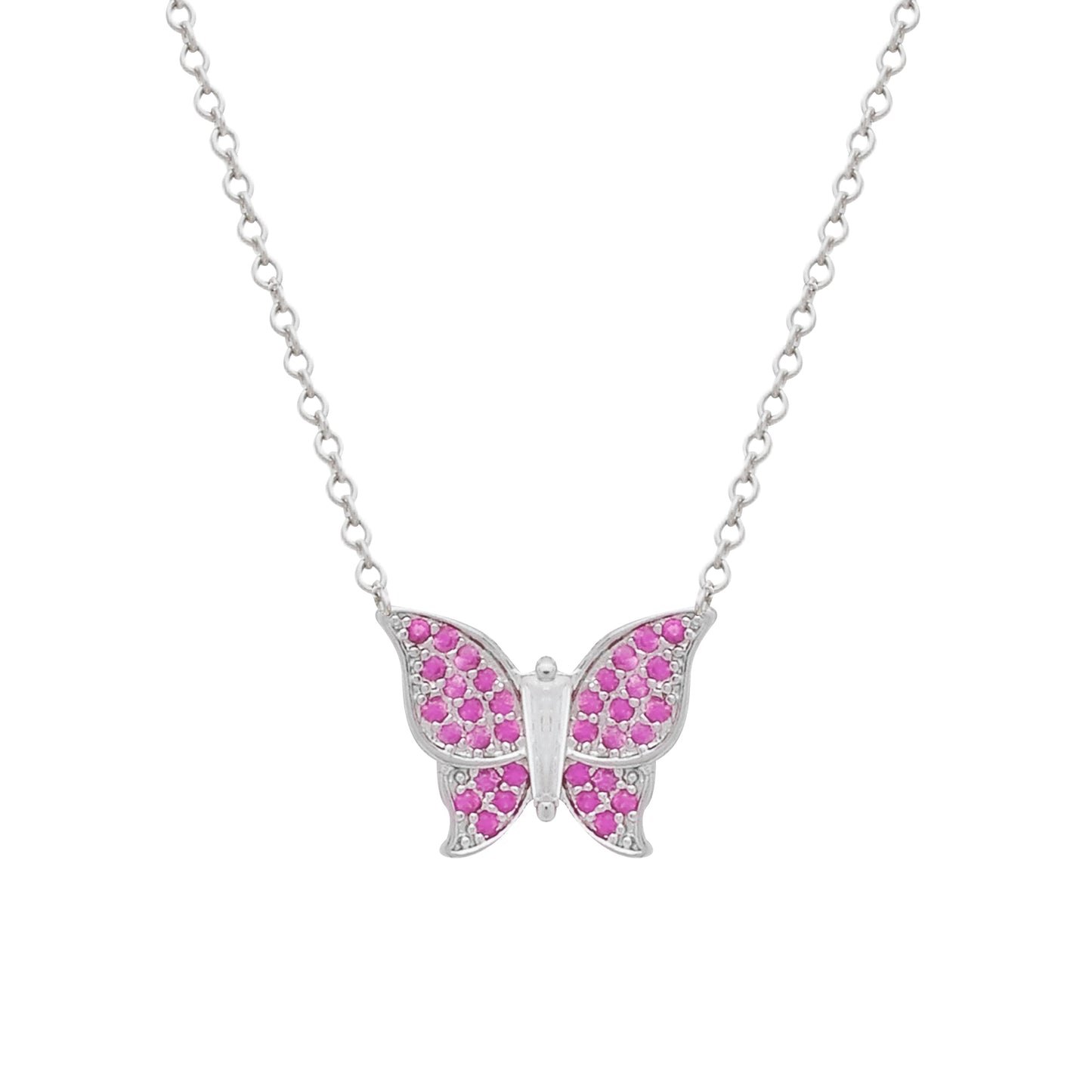 Conjunto Prateado de Borboletas Cravejado de Zircônia Rosa