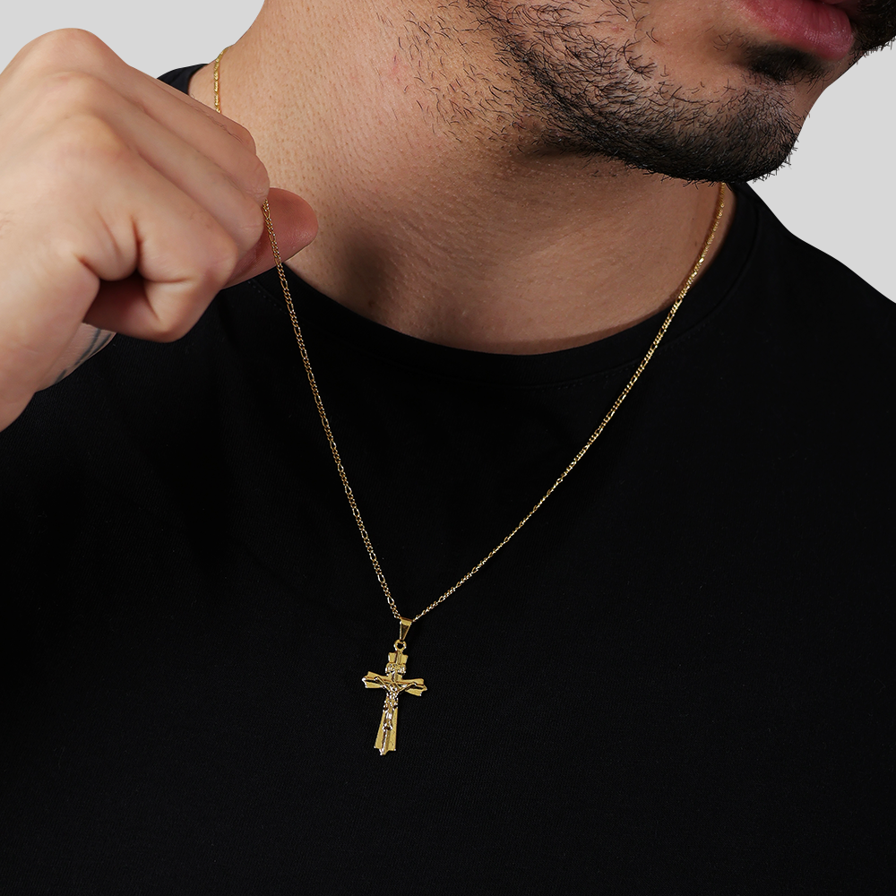 Pingente Dourado Crucifixo Detalhes