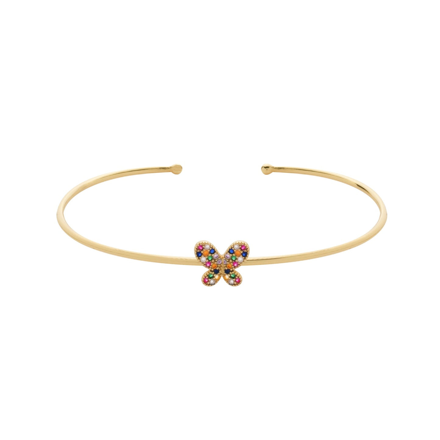 Bracelete Dourado com Borboleta Cravejada de Zircônia Colorida
