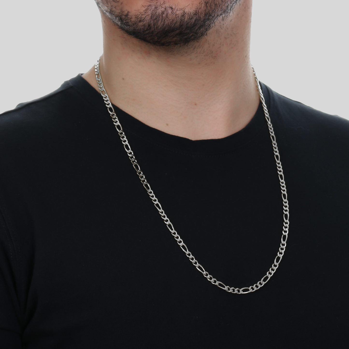 Corrente Prateada Masculina Elo 3 por 1 - 5mm