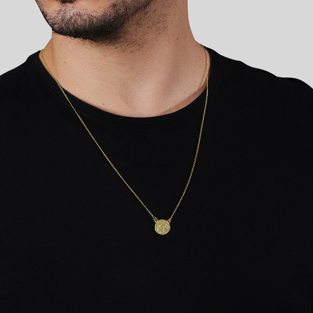 Escapulário Dourado Masculino Redondo São Bento
