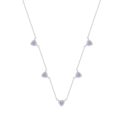 Conjunto Prateado de Coração Lilás Cravejado de Zircônia