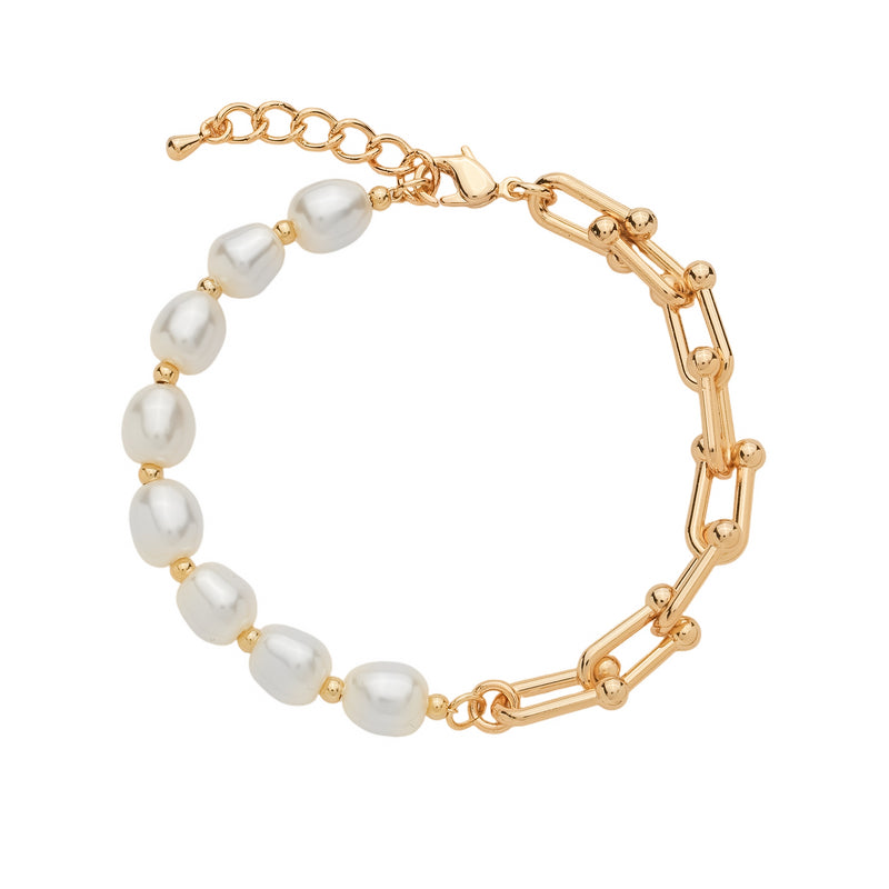 Pulseira Dourada de Corrente com Pérolas Amassadas