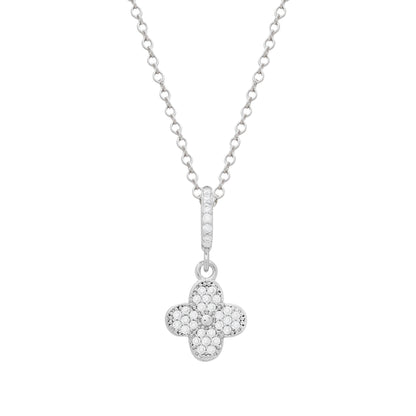 Conjunto Prateado de Trevo Cravejado de Zircônia