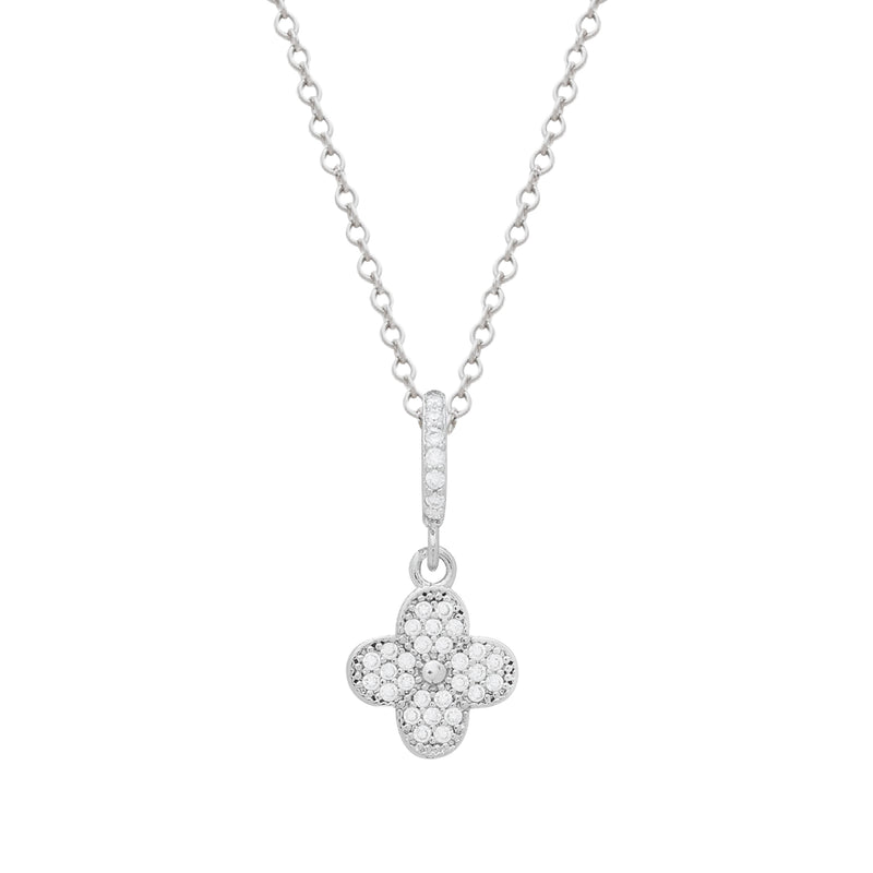 Conjunto Prateado de Trevo Cravejado de Zircônia