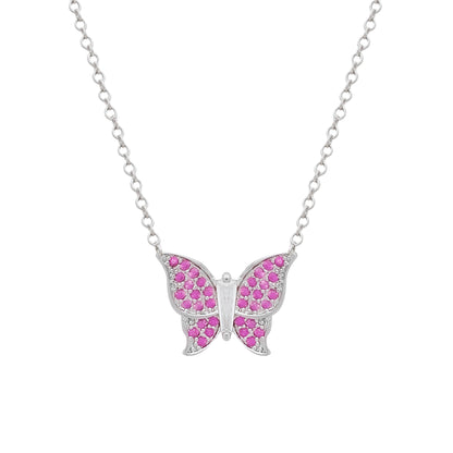 Conjunto Prateado de Borboletas Cravejado de Zircônia Rosa