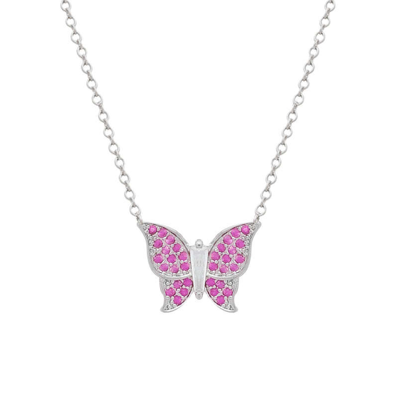 Conjunto Prateado de Borboletas Cravejado de Zircônia Rosa