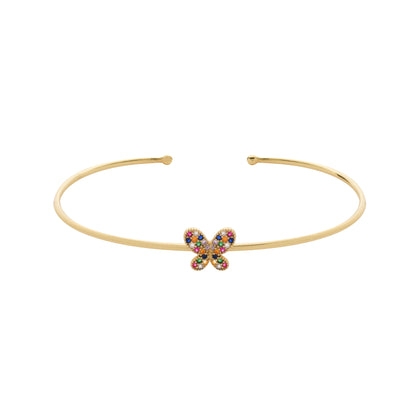 Bracelete Dourado com Borboleta Cravejada de Zircônia Colorida