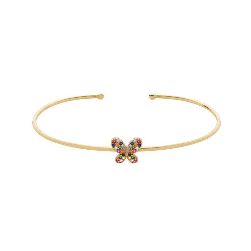 Bracelete Dourado com Borboleta Cravejada de Zircônia Colorida