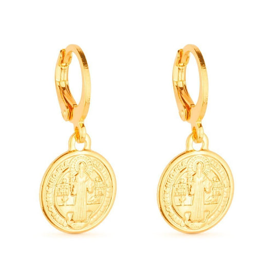 Brinco Dourado de Argolinha Com Medalha São Bento